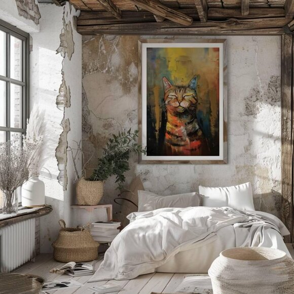 Original Abstract Cat Art Print + Digital Copy, Animal Home Decor - Picture 2 of 8